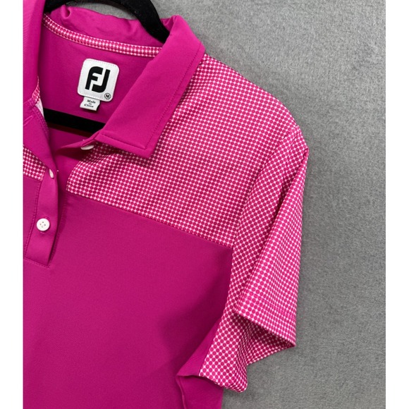 Footjoy Polo Shirt Womens Size M Pink Performance Knit Golf Polka Dot Stretch - Picture 2 of 10